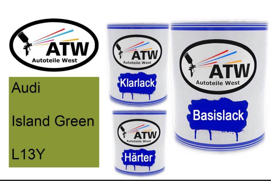 Audi, Island Green, L13Y: 1L Lackdose + 1L Klarlack + 500ml Härter - Set, von ATW Autoteile West.